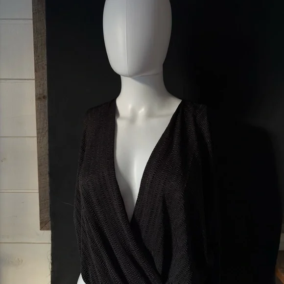 Dynamite Black Textured Surplice Bodysuit - Picture 2 of 5